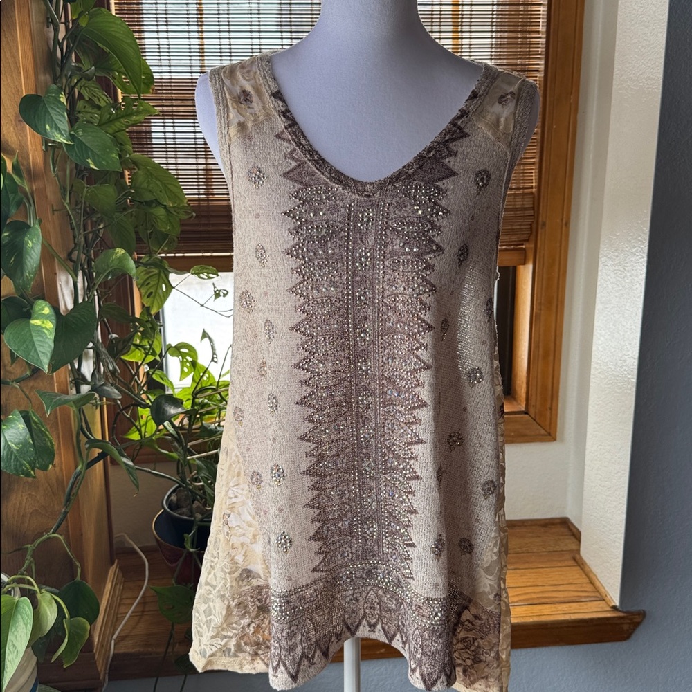 Blingy ✨ Festival Vocal USA Embellished Rhinestone Sleeveless Boho Grunge